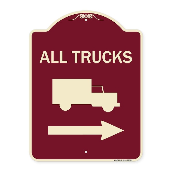 Trucks All Trucks W/ Truck & Right Arrow Heavy-Gauge Aluminum Sign, 24" x 18", BU-1824-22782